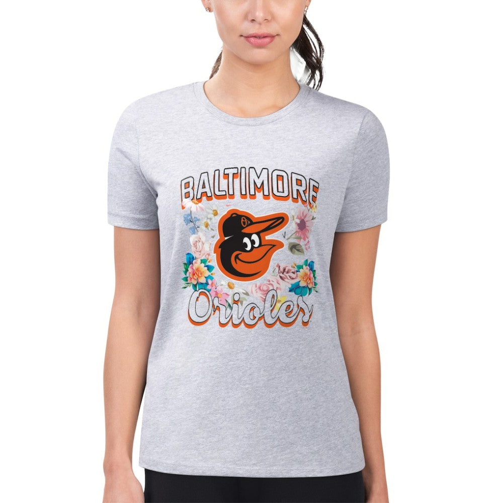 Baltimore Orioles G-III 4Her by Carl Banks Women's Super-Slim Fit Lightweight Flowers Graphic T-Shirt - Heather Gray T-shirts