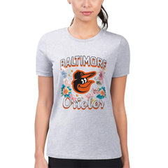 Baltimore Orioles G-III 4Her by Carl Banks Women's Super-Slim Fit Lightweight Flowers Graphic T-Shirt - Heather Gray T-shirts