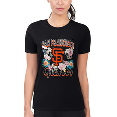 San Francisco Giants G-III 4Her by Carl Banks Women's Super-Slim Fit Lightweight Flowers Graphic T-Shirt - Black T-shirts