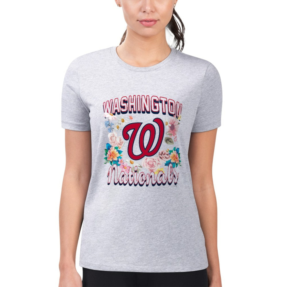Washington Nationals G-III 4Her by Carl Banks Women's Super-Slim Fit Lightweight Flowers Graphic T-Shirt - Heather Gray T-shirts