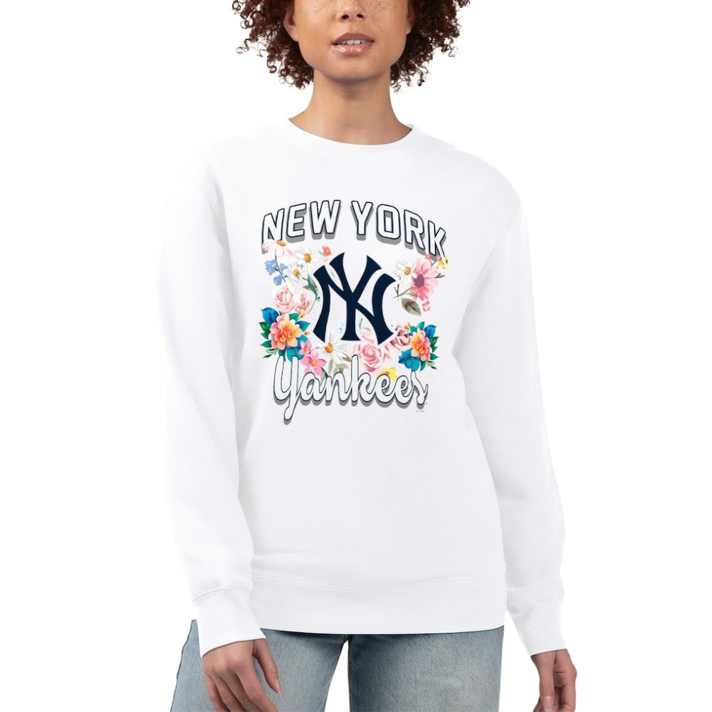 New York Yankees G-III 4Her by Carl Banks Women's Flowers Graphic Pullover Sweatshirt - White Pullover