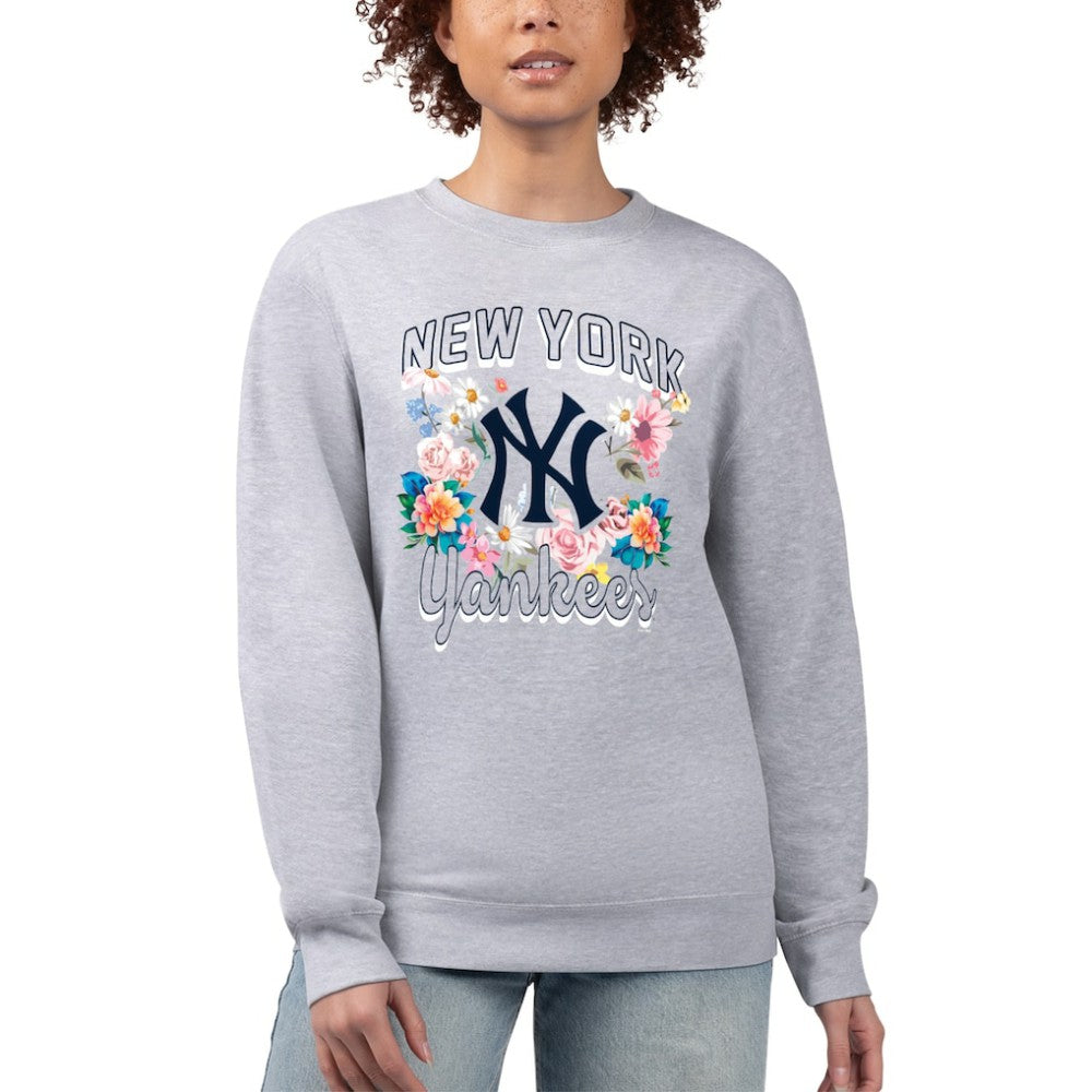 New York Yankees G-III 4Her by Carl Banks Women's Flowers Graphic Pullover Sweatshirt - Heather Gray Pullover