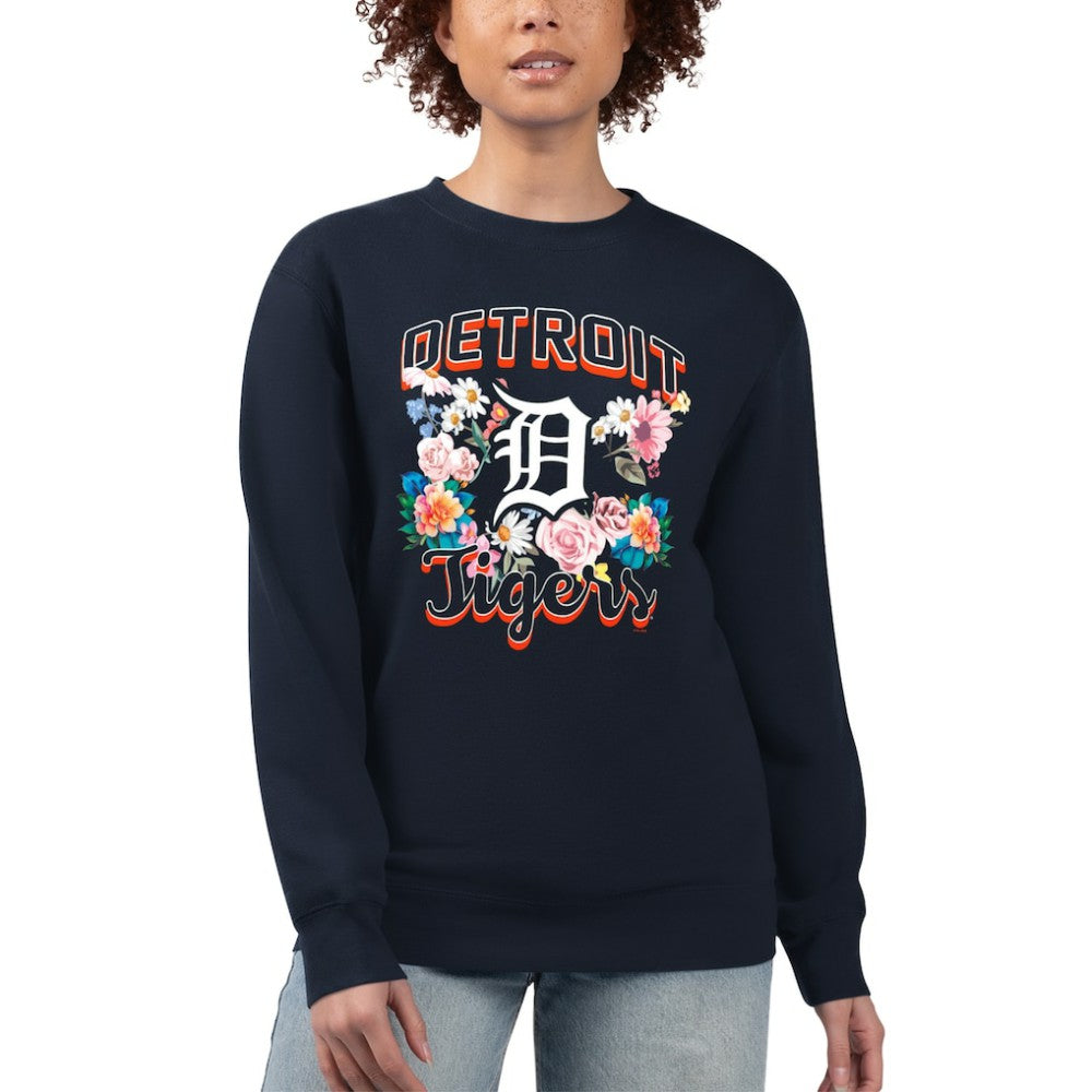 Detroit Tigers G-III 4Her by Carl Banks Women's Flowers Graphic Pullover Sweatshirt - Navy Pullover