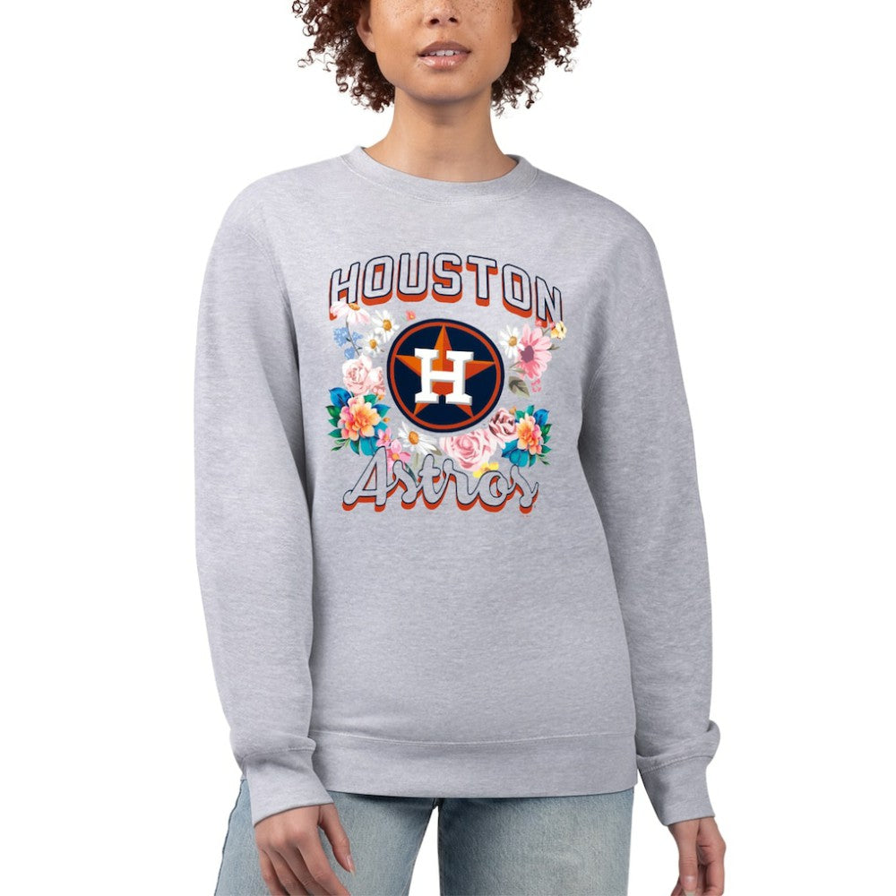 Houston Astros G-III 4Her by Carl Banks Women's Flowers Graphic Pullover Sweatshirt - Heather Gray Pullover