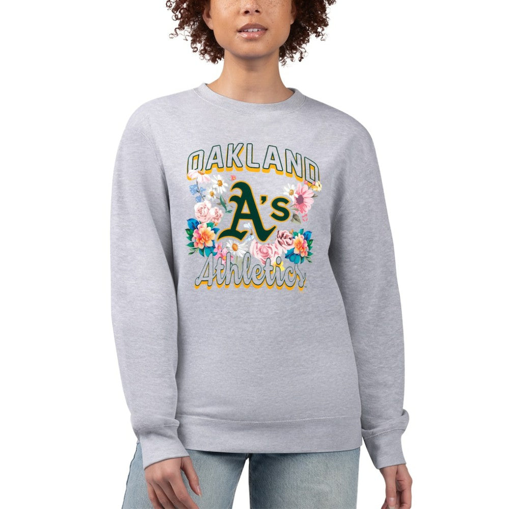 Oakland Athletics G-III 4Her by Carl Banks Women's Flowers Graphic Pullover Sweatshirt - Heather Gray Pullover