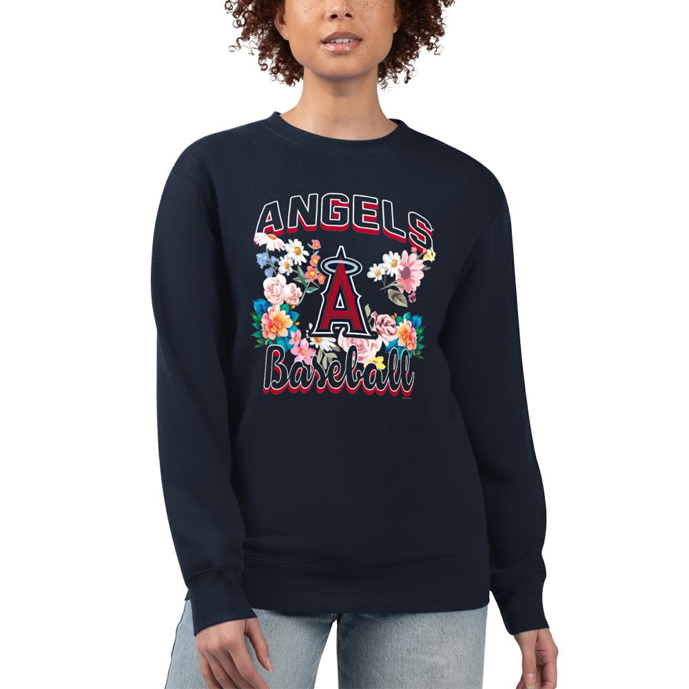 Los Angeles Angels G-III 4Her by Carl Banks Women's Flowers Graphic Pullover Sweatshirt - Navy Pullover