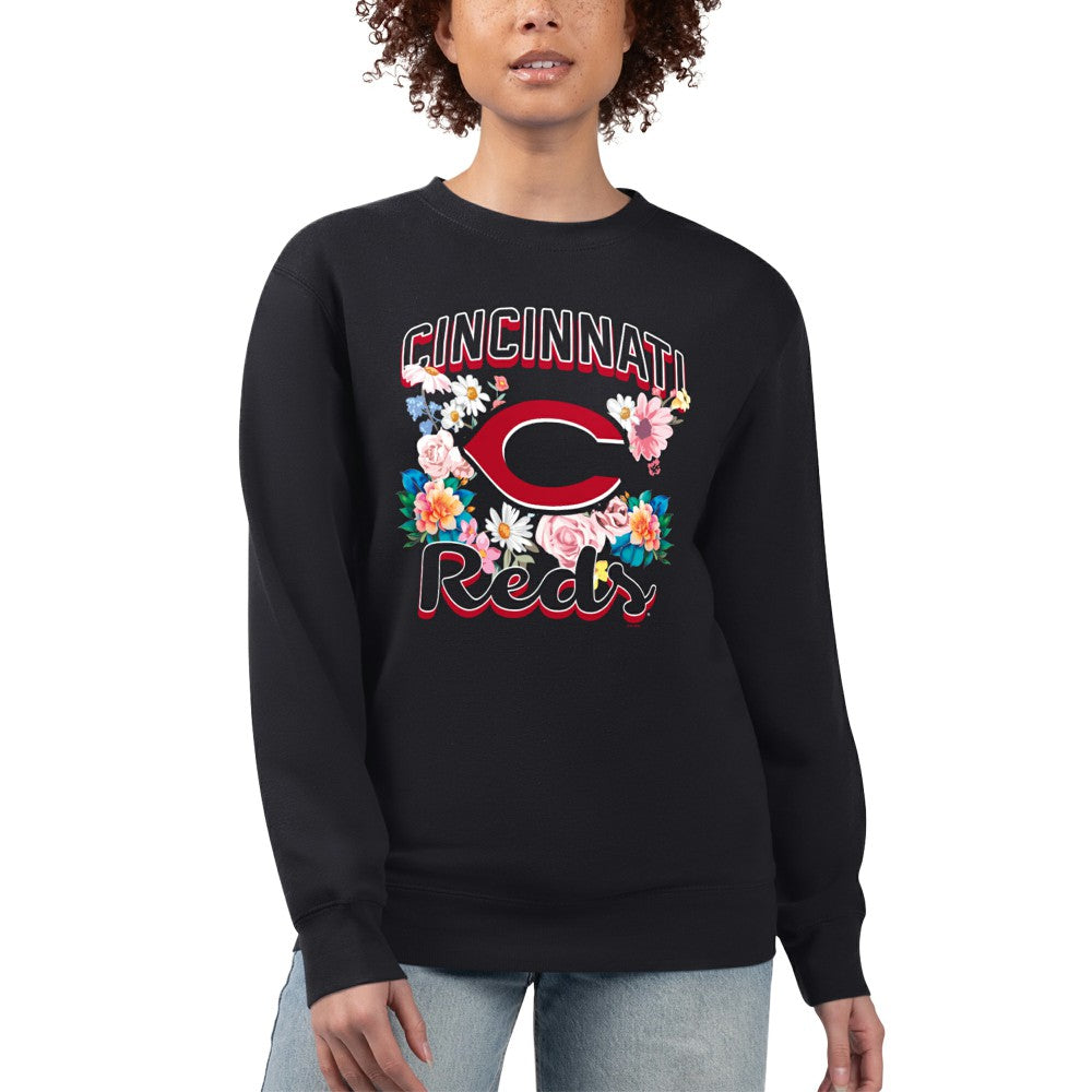 Cincinnati Reds G-III 4Her by Carl Banks Women's Flowers Graphic Pullover Sweatshirt - Black Pullover