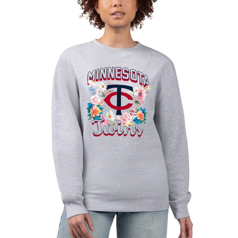 Minnesota Twins G-III 4Her by Carl Banks Women's Flowers Graphic Pullover Sweatshirt - Heather Gray Pullover