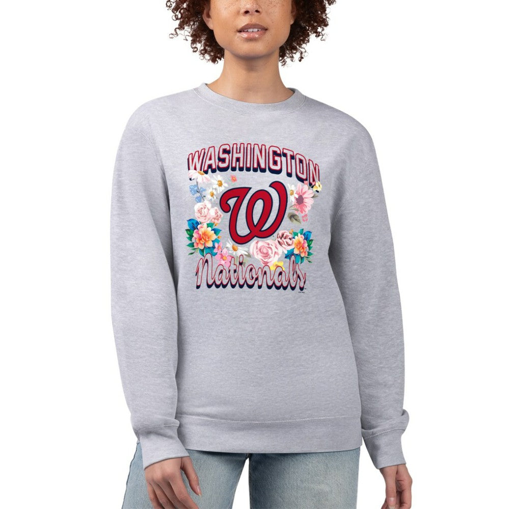 Washington Nationals G-III 4Her by Carl Banks Women's Flowers Graphic Pullover Sweatshirt - Heather Gray Pullover