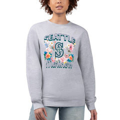 Seattle Mariners G-III 4Her by Carl Banks Women's Flowers Graphic Pullover Sweatshirt - Heather Gray Pullover