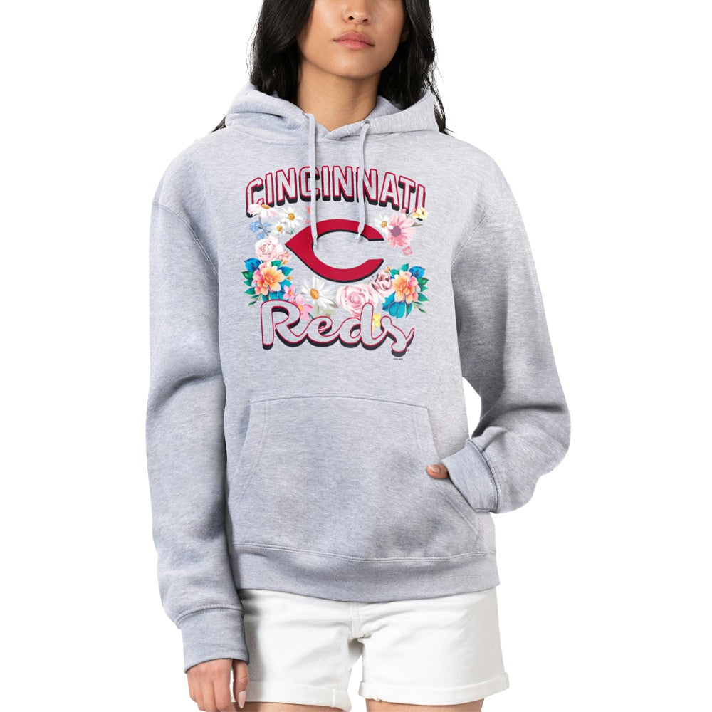 Cincinnati Reds G-III 4Her by Carl Banks Women's Flowers Graphic Pullover Hoodie - Heather Gray Hoodies