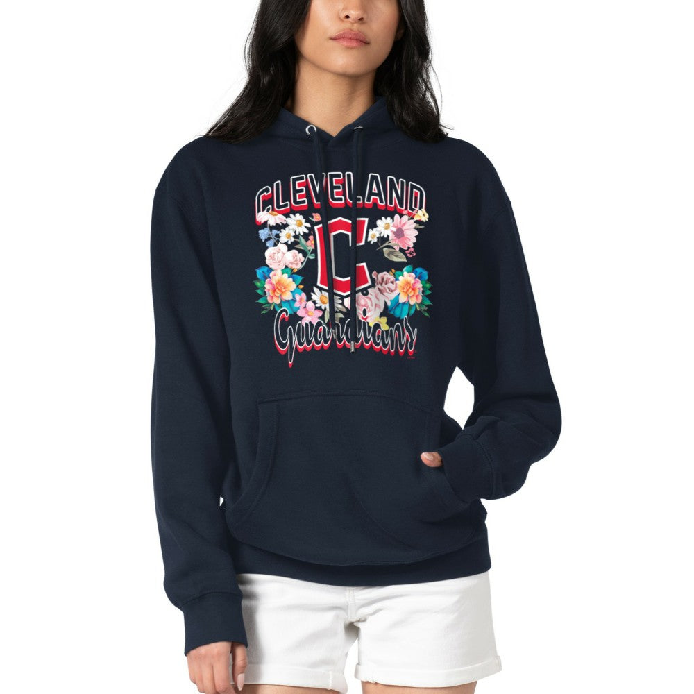 Cleveland Guardians G-III 4Her by Carl Banks Women's Flowers Graphic Pullover Hoodie - Navy Hoodies