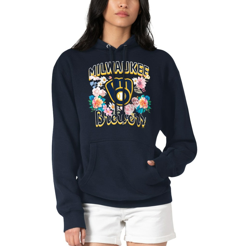 Milwaukee Brewers G-III 4Her by Carl Banks Women's Flowers Graphic Pullover Hoodie - Navy Hoodies