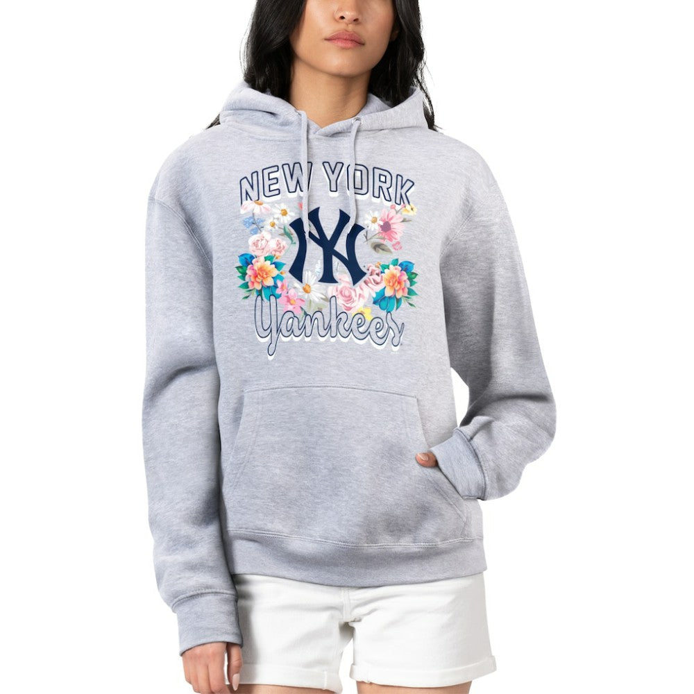 New York Yankees G-III 4Her by Carl Banks Women's Flowers Graphic Pullover Hoodie - Heather Gray Hoodies
