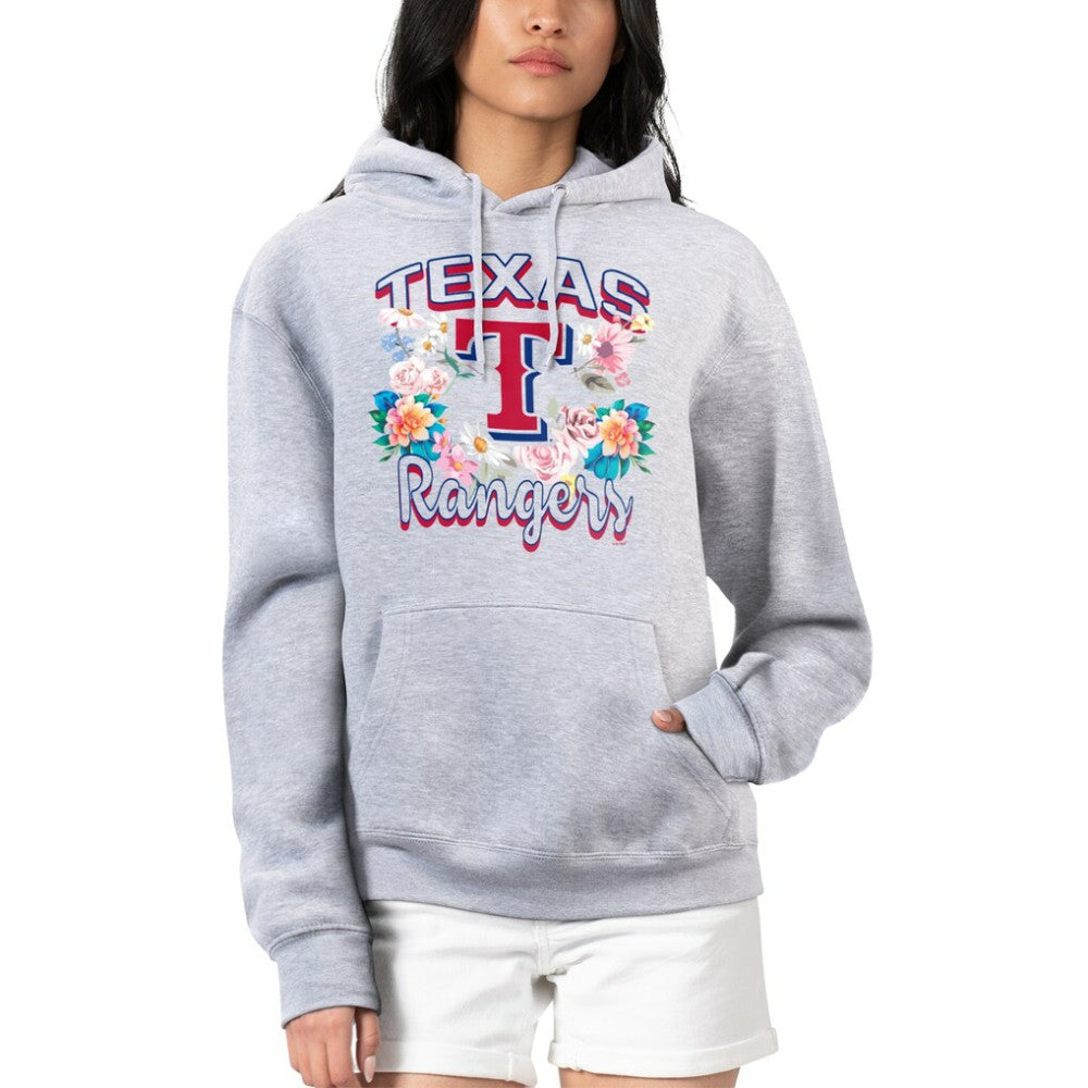 Texas Rangers G-III 4Her by Carl Banks Women's Flowers Graphic Pullover Hoodie - Heather Gray Hoodies