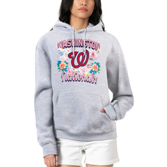 Washington Nationals G-III 4Her by Carl Banks Women's Flowers Graphic Pullover Hoodie - Heather Gray Hoodies