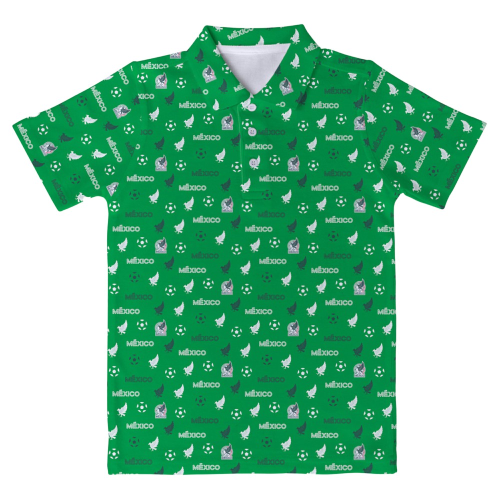 Mexico National Team Vive La Fete Youth All-Over Print Polo Green