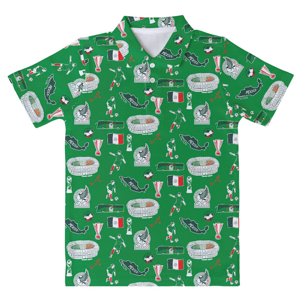 Mexico National Team Vive La Fete Youth Impressions Artwork Polo Green