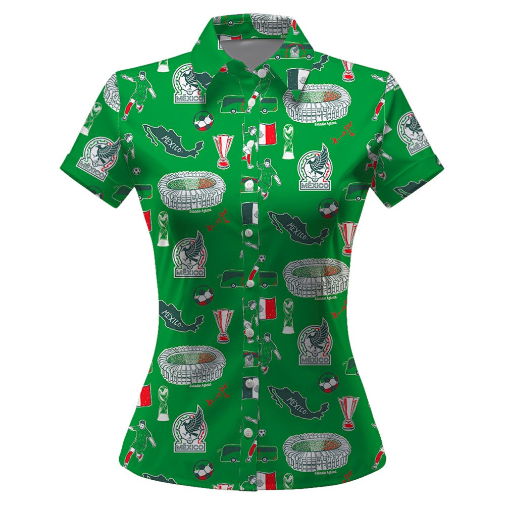Mexico National Team Vive La Fete Women's Impressions Artwork Button-Up Shirt Green