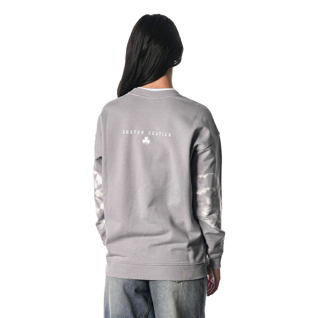 Boston Celtics The Wild Collective Women's Bleached Tie-Dye Pullover Sweatshirt Heather Gray