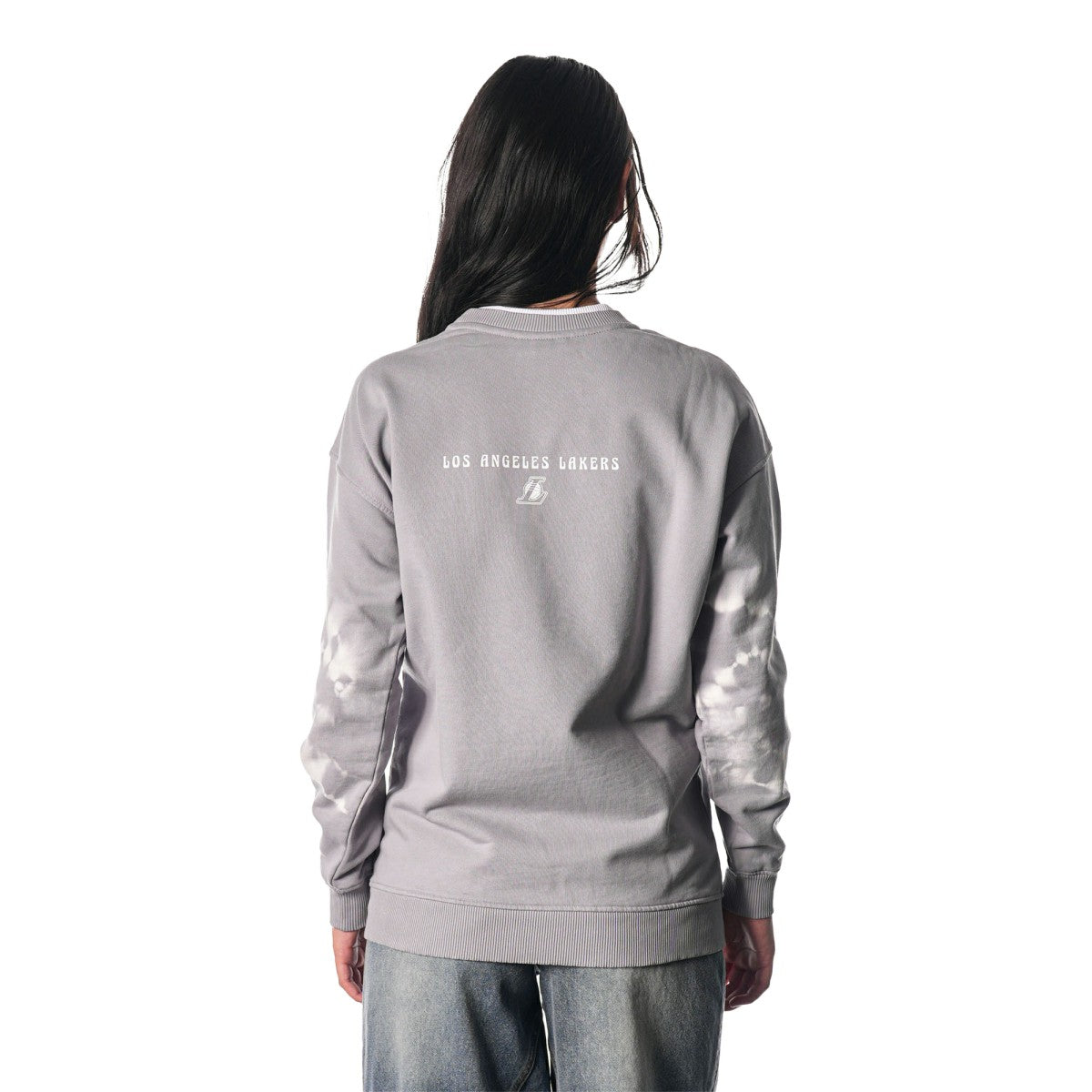 Los Angeles Lakers The Wild Collective Women's Bleached Tie-Dye Pullover Sweatshirt Heather Gray