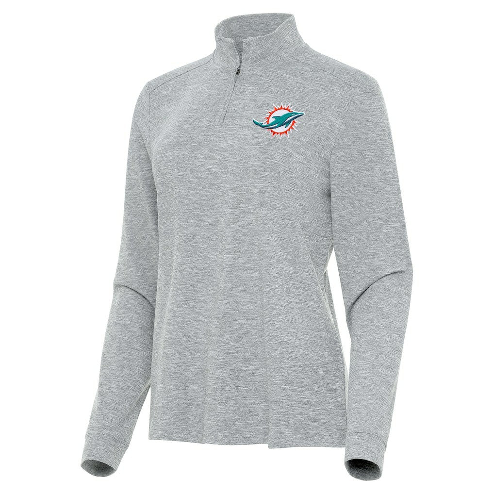 Miami Dolphins Antigua Women's Mentor Quarter-Zip Jacket - Heather Gray Jackets