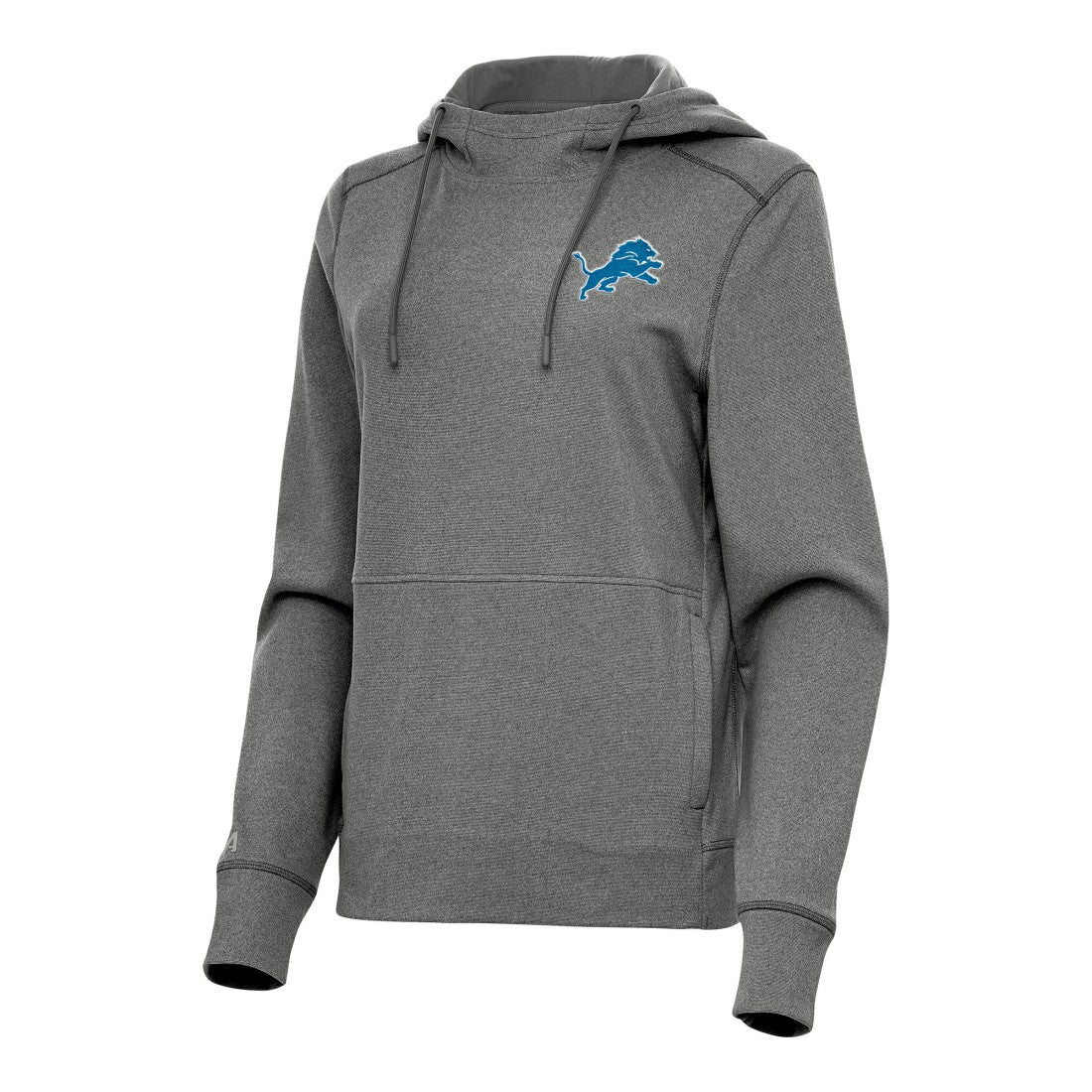 Detroit Lions Antigua Women's Justice Pullover Hoodie - Heather Black Hoodies