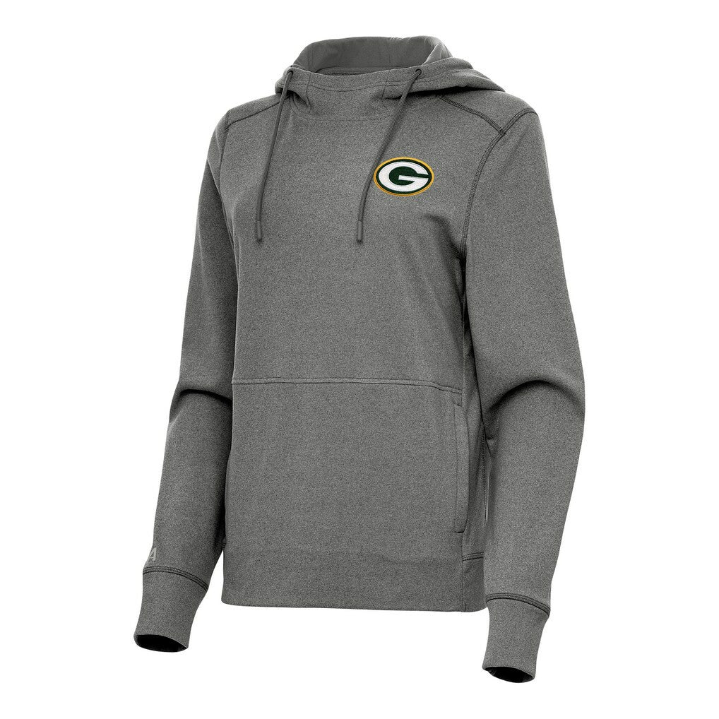 Green Bay Packers Antigua Women's Justice Pullover Hoodie - Heather Black Hoodies