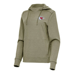 Kansas City Chiefs Antigua Women's Justice Pullover Hoodie - Heather Olive Hoodies