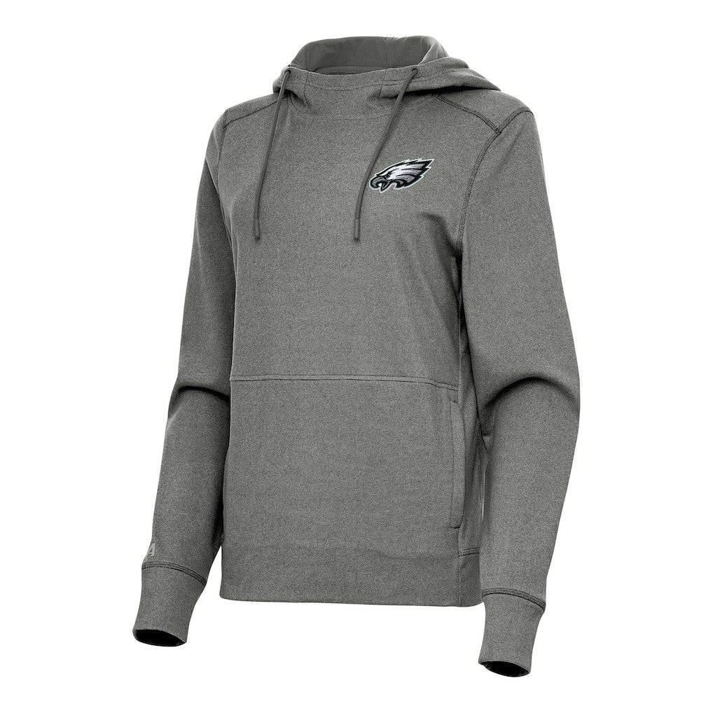 Philadelphia Eagles Antigua Women's Justice Pullover Hoodie - Heather Black Hoodies
