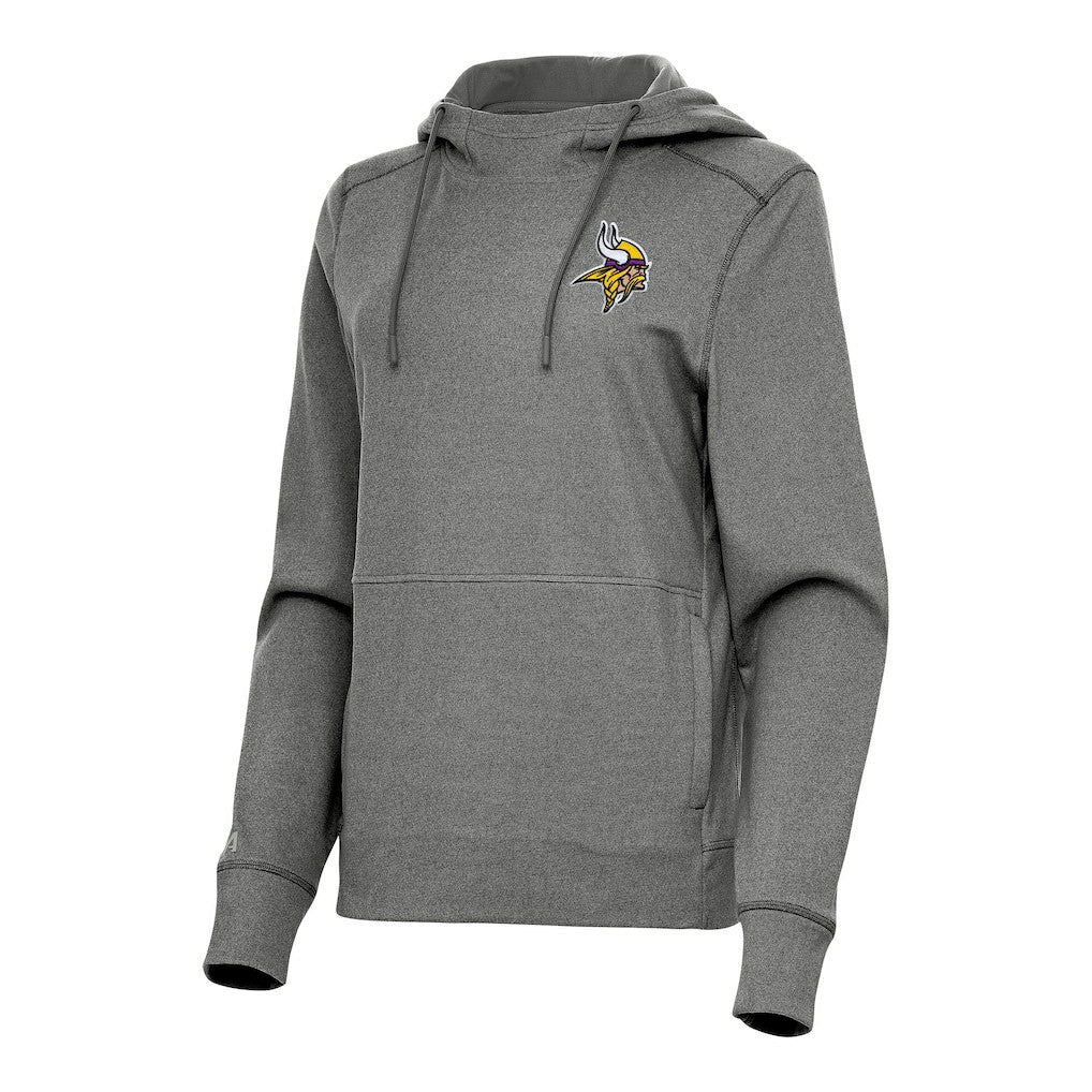 Minnesota Vikings Antigua Women's Justice Pullover Hoodie - Heather Black Hoodies