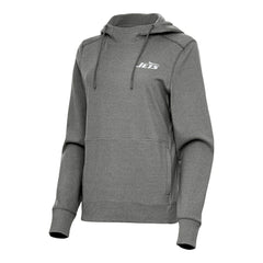 New York Jets Antigua Women's Justice Pullover Hoodie - Heather Black Hoodies