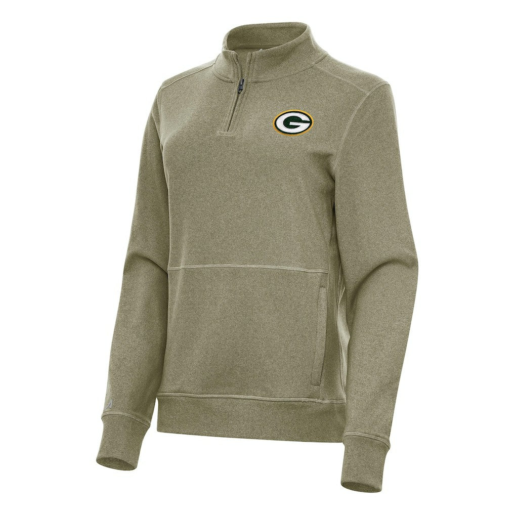 Green Bay Packers Antigua Women's Crush Quarter-Zip Jacket - Heather Olive Jackets