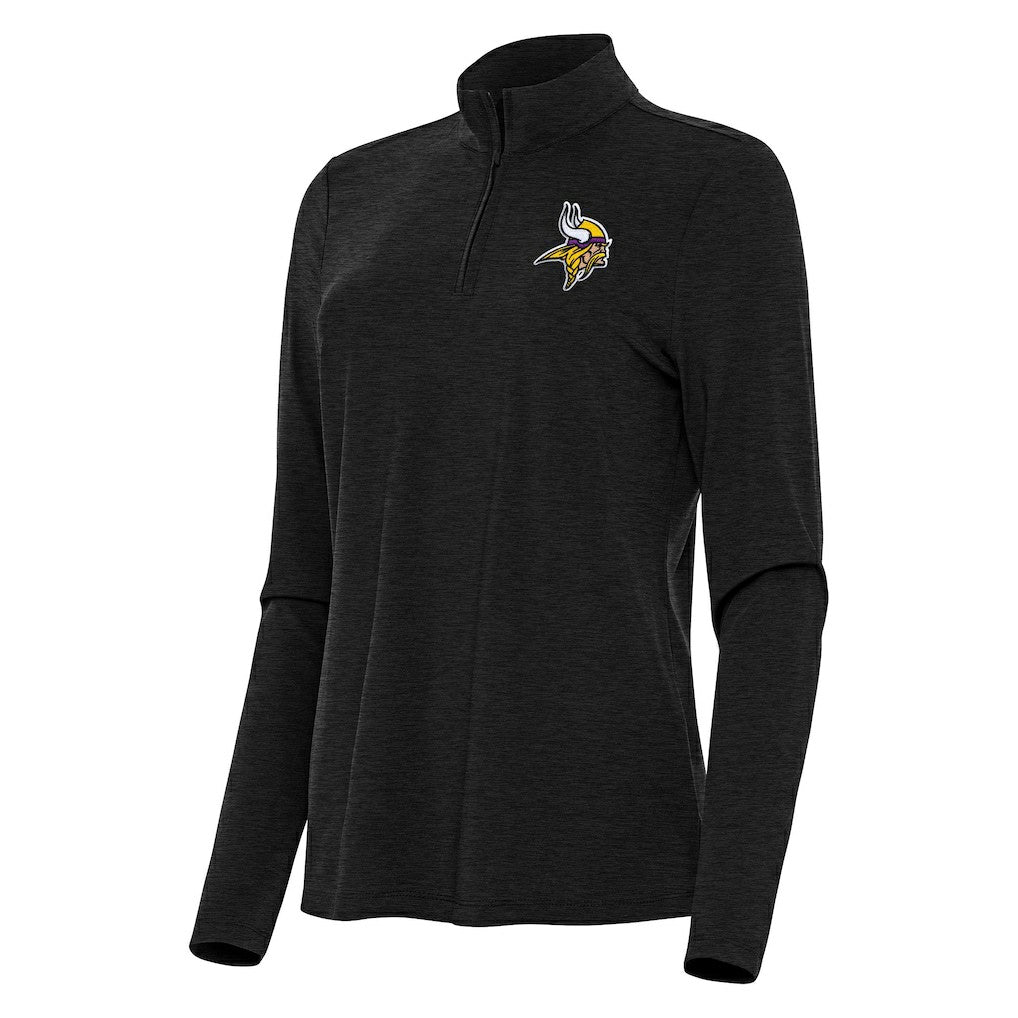Minnesota Vikings Antigua Women's Bright Quarter-Zip Sweatshirt - Heather Black Sweatshirts