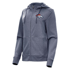 Denver Broncos Antigua Women's Seeker Full-Zip Hoodie Jacket - Heather Navy Hoodies