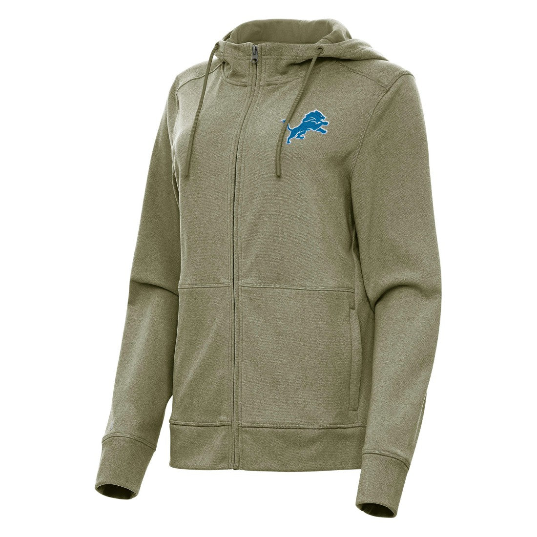 Detroit Lions Antigua Women's Seeker Full-Zip Hoodie Jacket - Heather Olive Hoodies