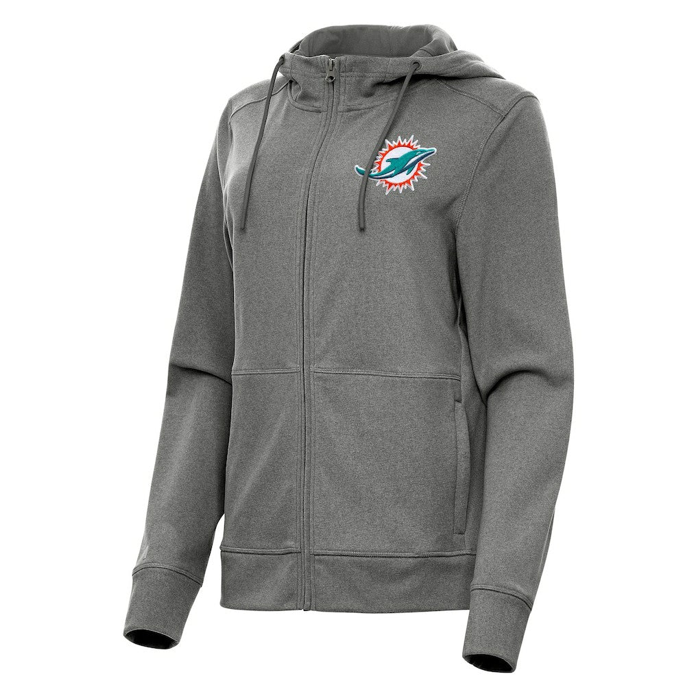 Miami Dolphins Antigua Women's Seeker Full-Zip Hoodie Jacket - Heather Charcoal Hoodies