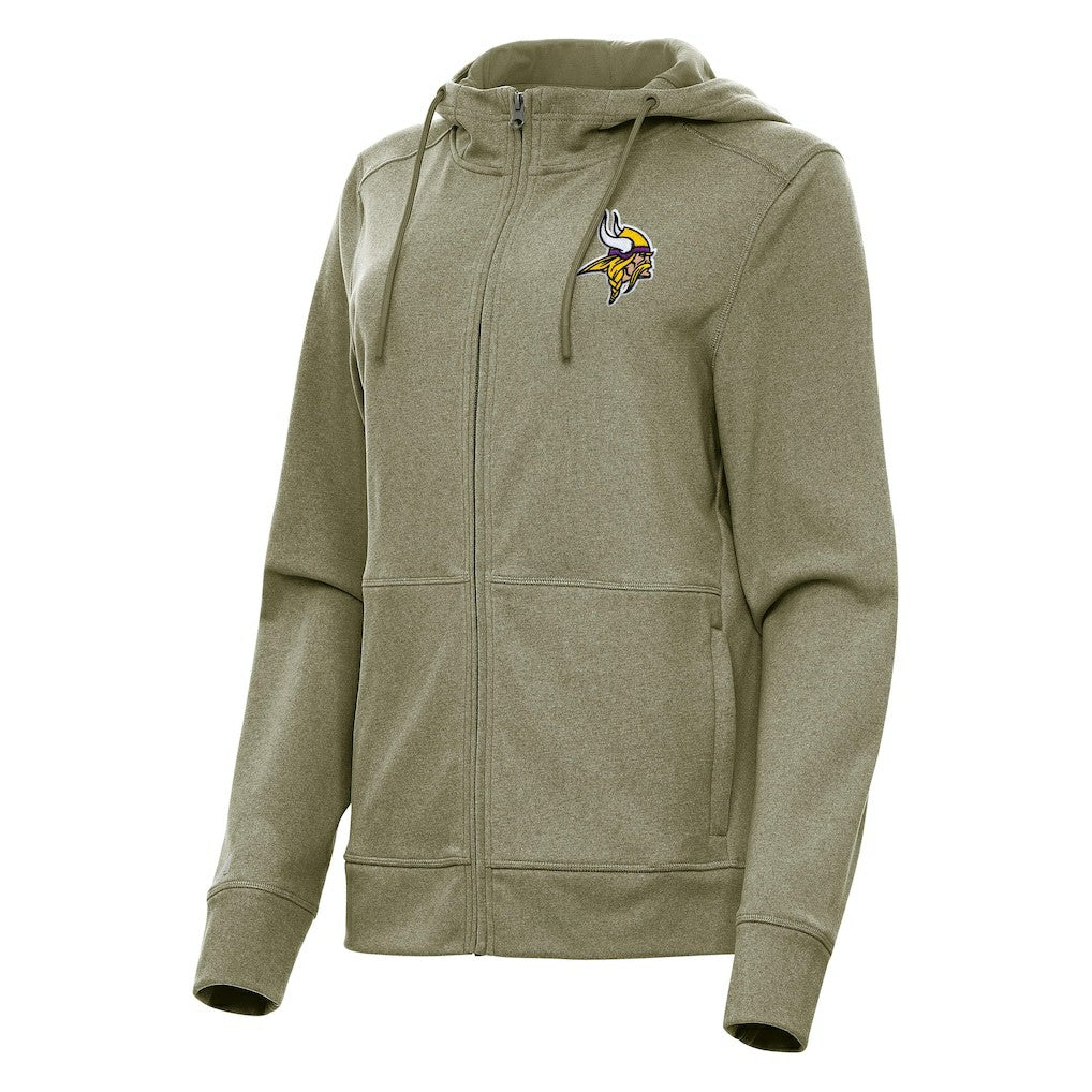 Minnesota Vikings Antigua Women's Seeker Full-Zip Hoodie Jacket - Heather Olive Hoodies