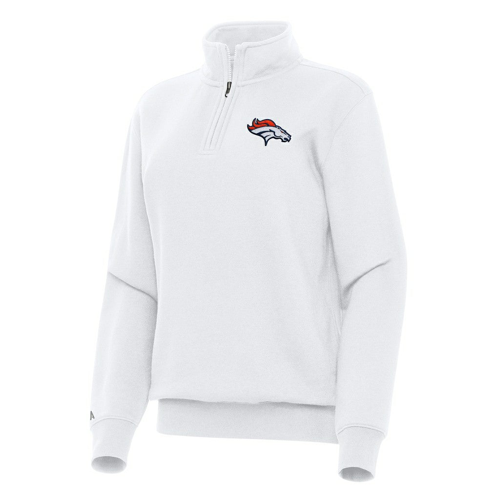 Denver Broncos Antigua Women's Victory Quarter-Zip Top - White Tops