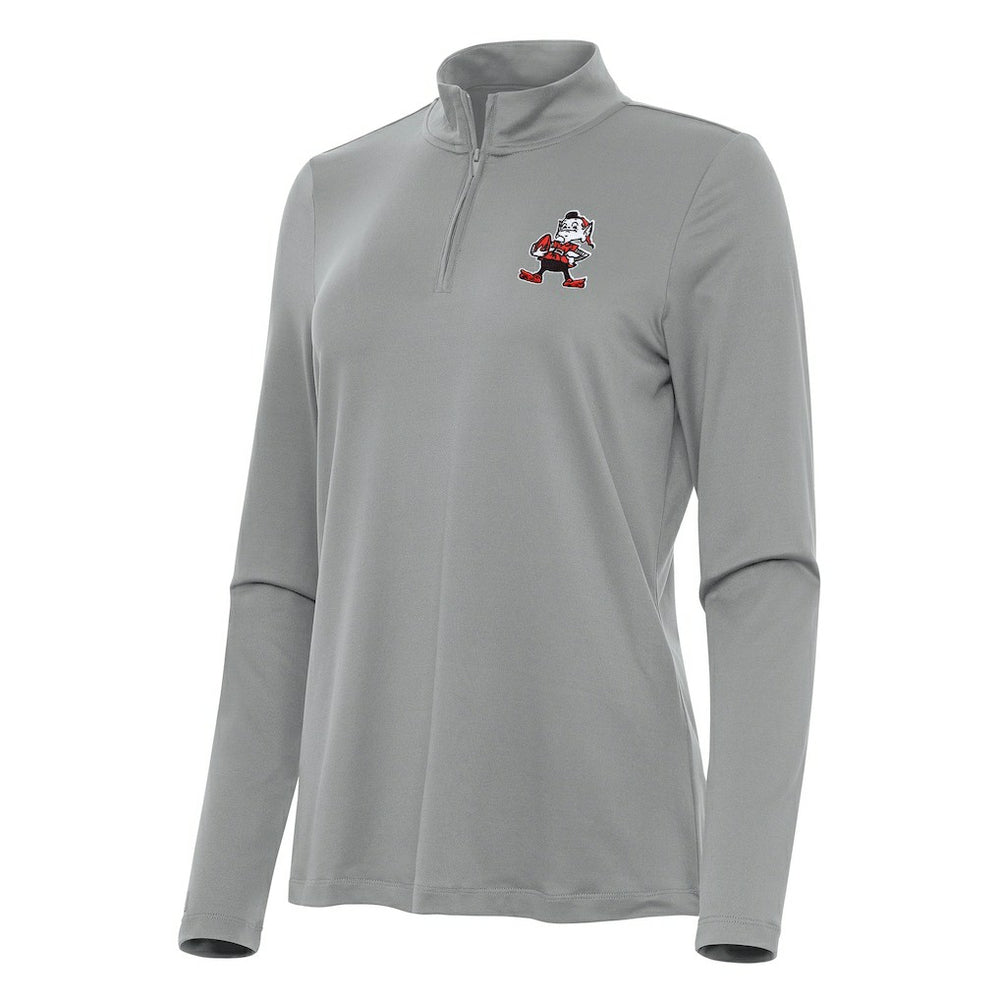 Cleveland Browns Antigua Women's Reprocess Quarter-Zip Top - Gray Tops