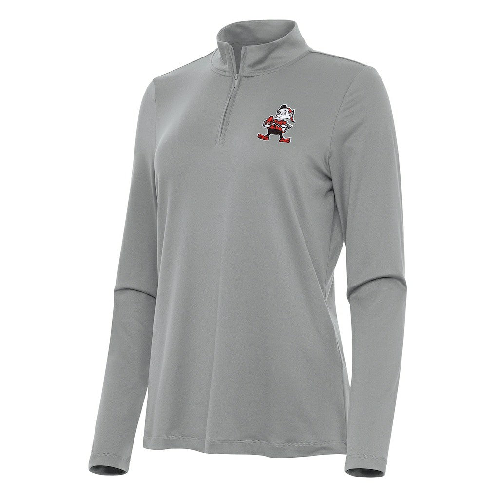 Cleveland Browns Antigua Women's Reprocess Quarter-Zip Top - Gray Tops