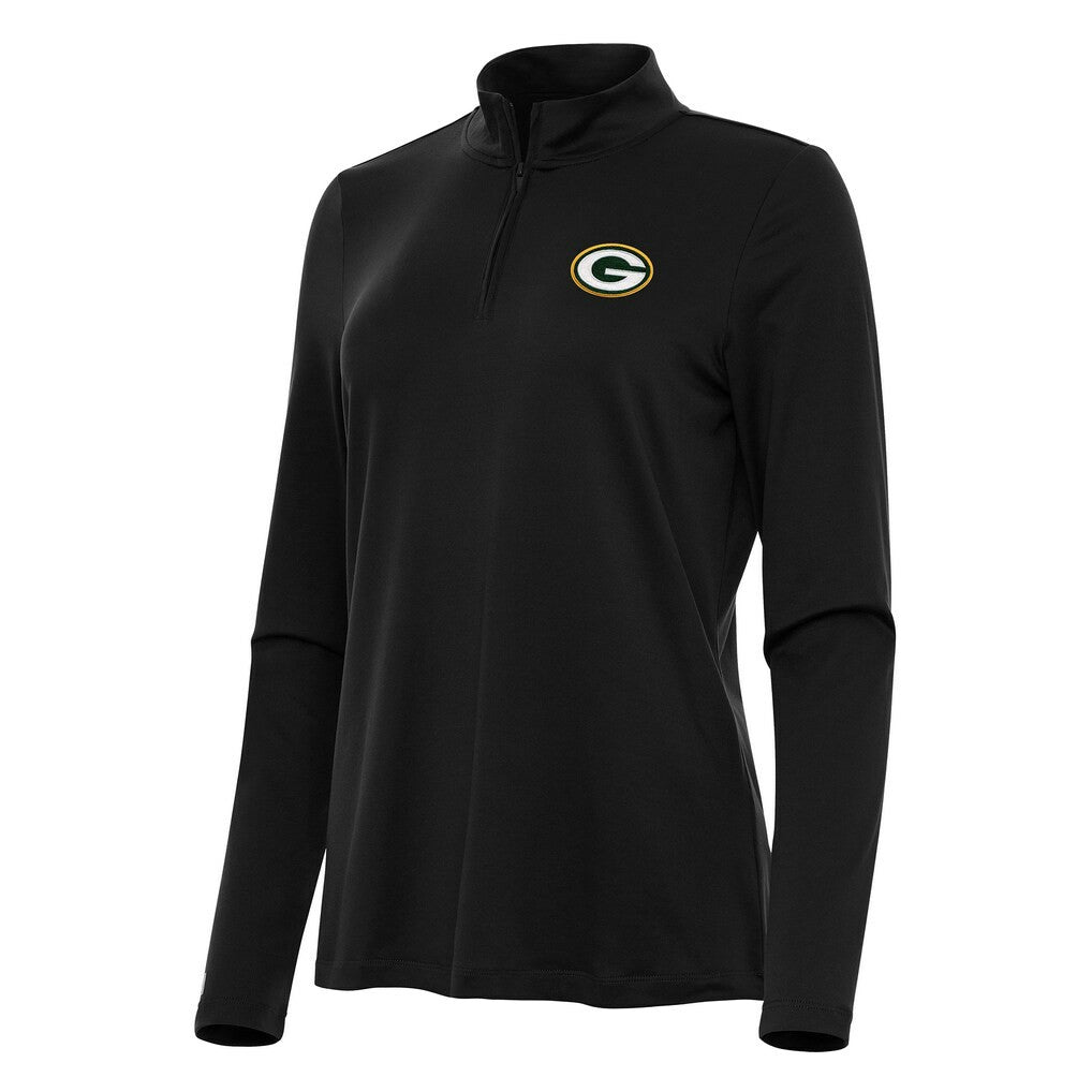 Green Bay Packers Antigua Women's Reprocess Quarter-Zip Top - Black Tops