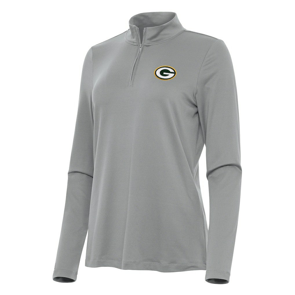 Green Bay Packers Antigua Women's Reprocess Quarter-Zip Top - Gray Tops