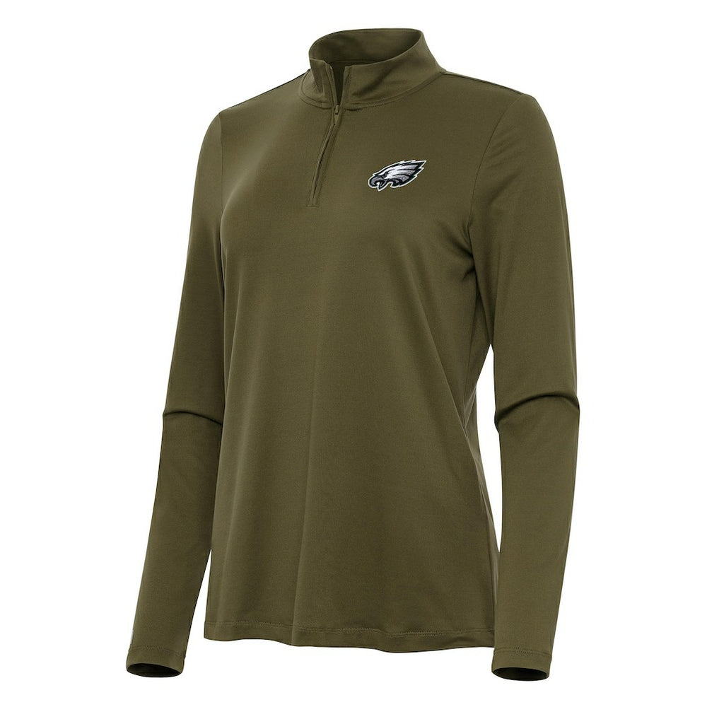 Philadelphia Eagles Antigua Women's Reprocess Quarter-Zip Top - Olive Tops
