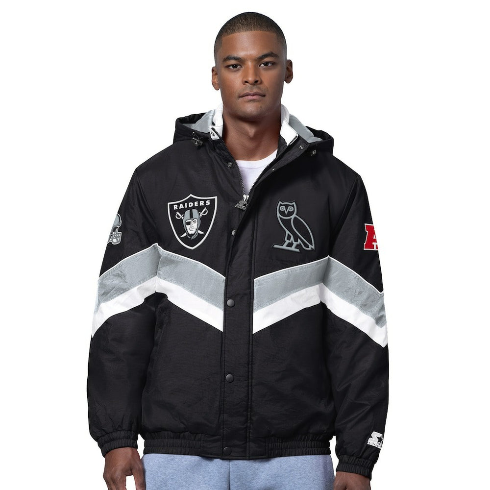 Las Vegas Raiders OVO x Starter Sideline Full-Snap Puffer Jacket - Black Jackets
