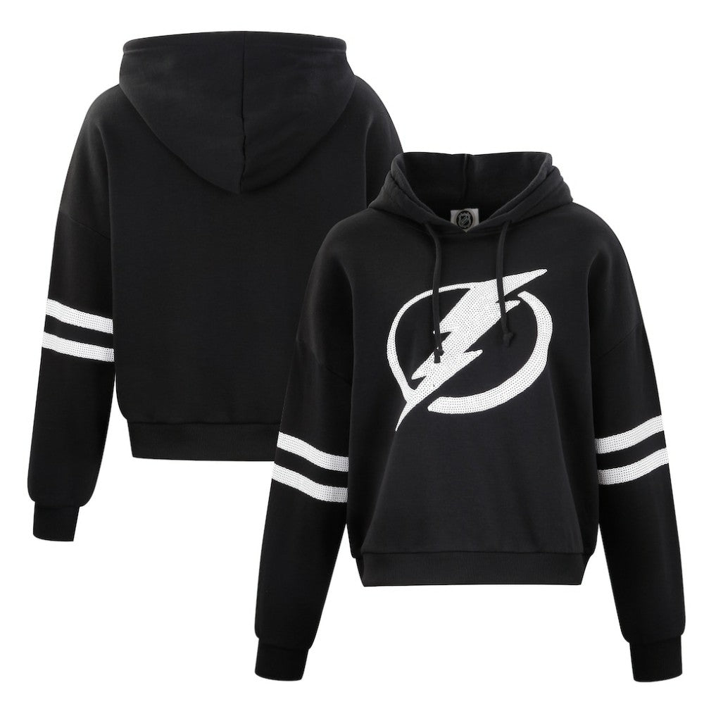 Tampa Bay Lightning Cuce Women's Sequin Cropped Pullover Hoodie - Black | US 201963114