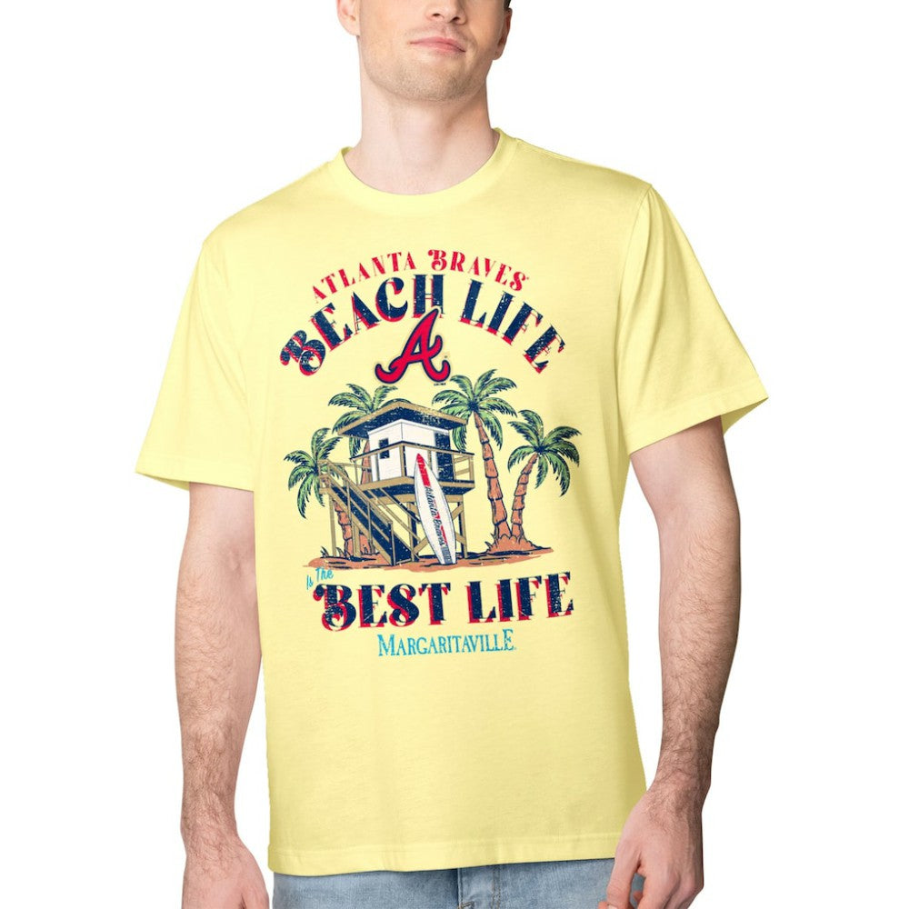 Atlanta Braves Margaritaville Beach Hut Graphic T-Shirt - Yellow T-shirts