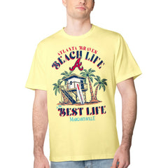 Atlanta Braves Margaritaville Beach Hut Graphic T-Shirt - Yellow T-shirts