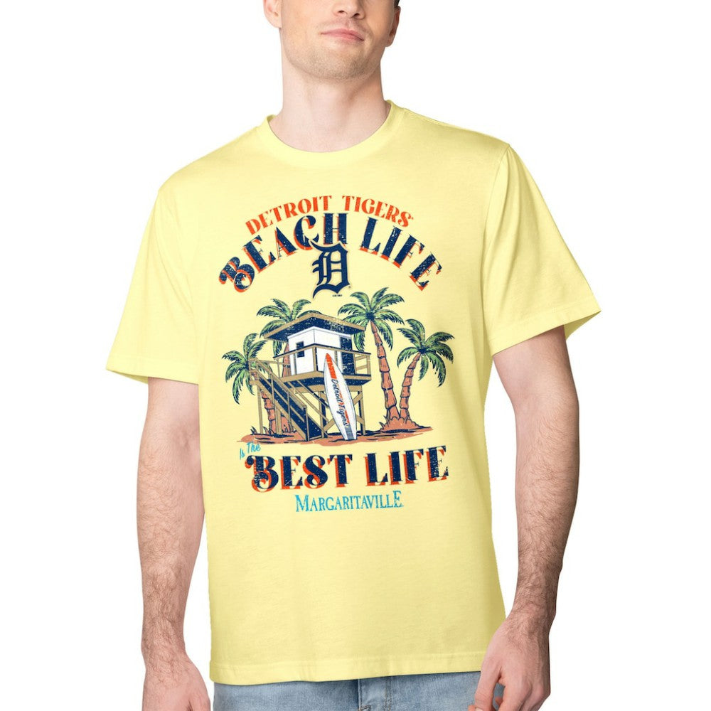 Detroit Tigers Margaritaville Beach Hut Graphic T-Shirt - Yellow T-shirts