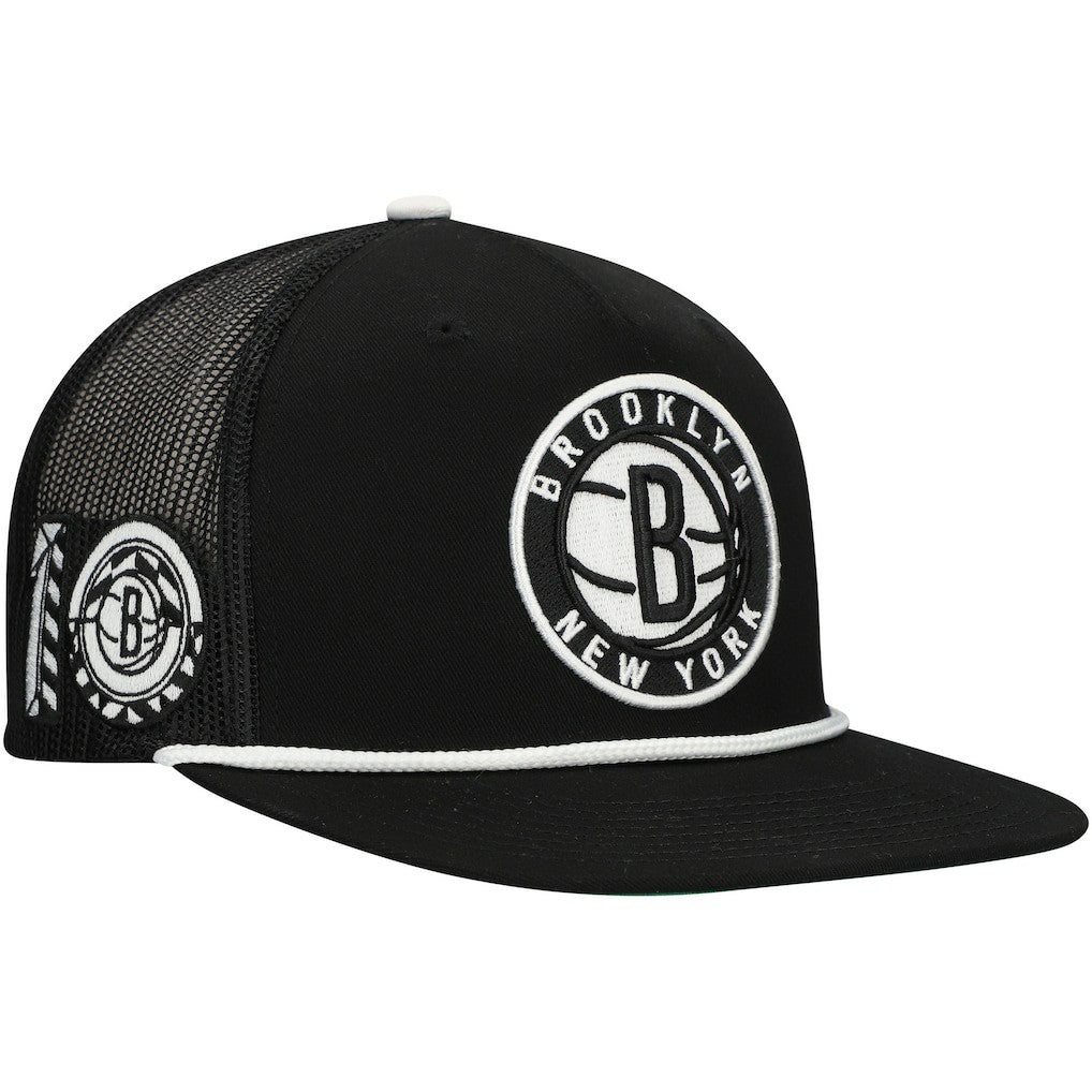 Brooklyn Nets Roper Trucker Snapback Hat Black - Mitchell & Ness
